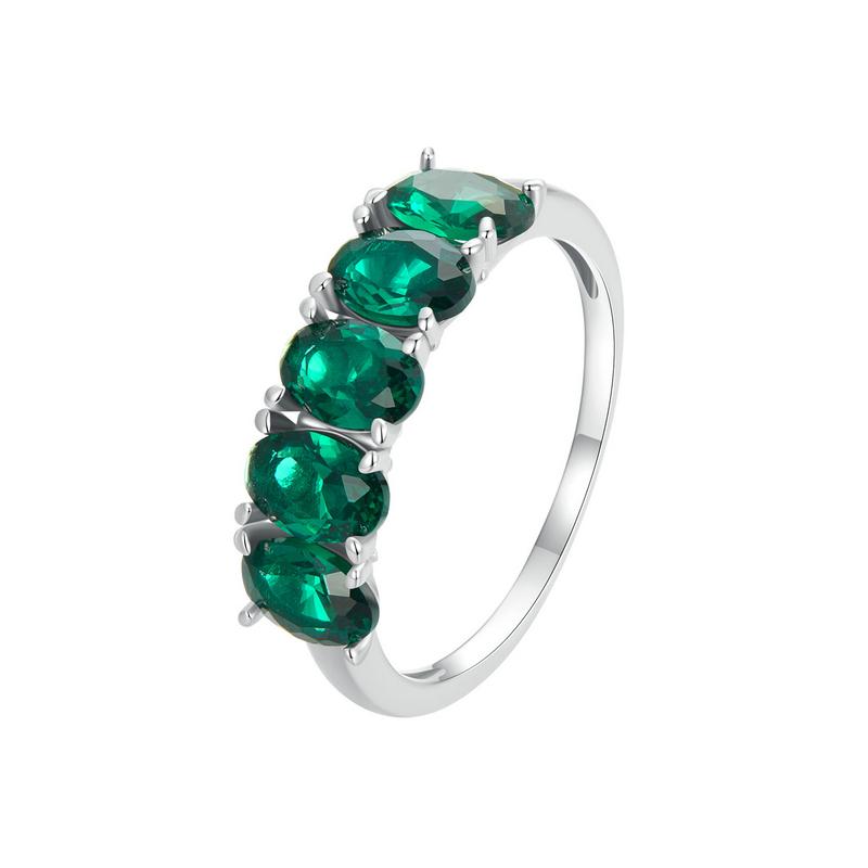 

BAMOER 925 Sterling Silver Luxury Green Zircon Ring Stacked Oval Stone Finger Ring for Women Party Exquisite Fine Jewelry Gift 8