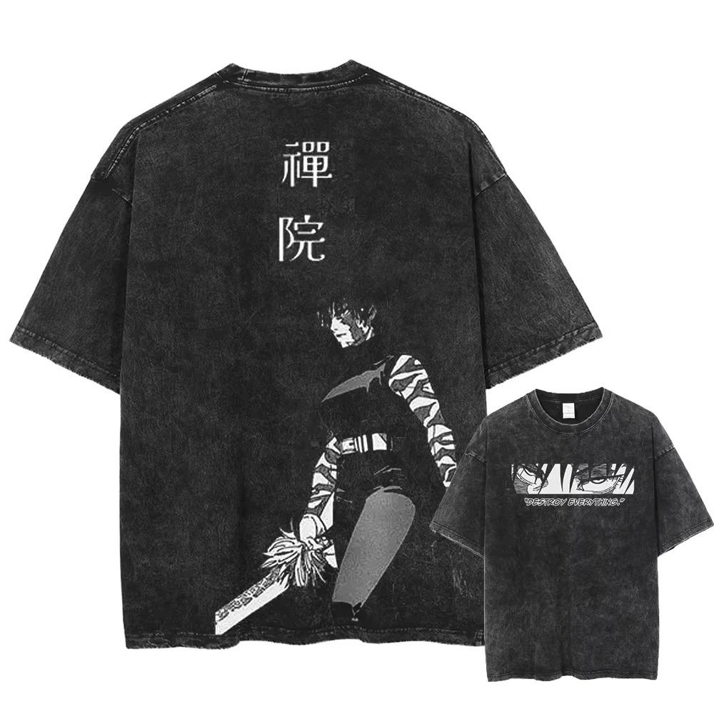 Jujutsu Kaisen Gojo Geto Goldfish Vintage Washed Oversized TShirt Unisex Anime Streetwear Tee