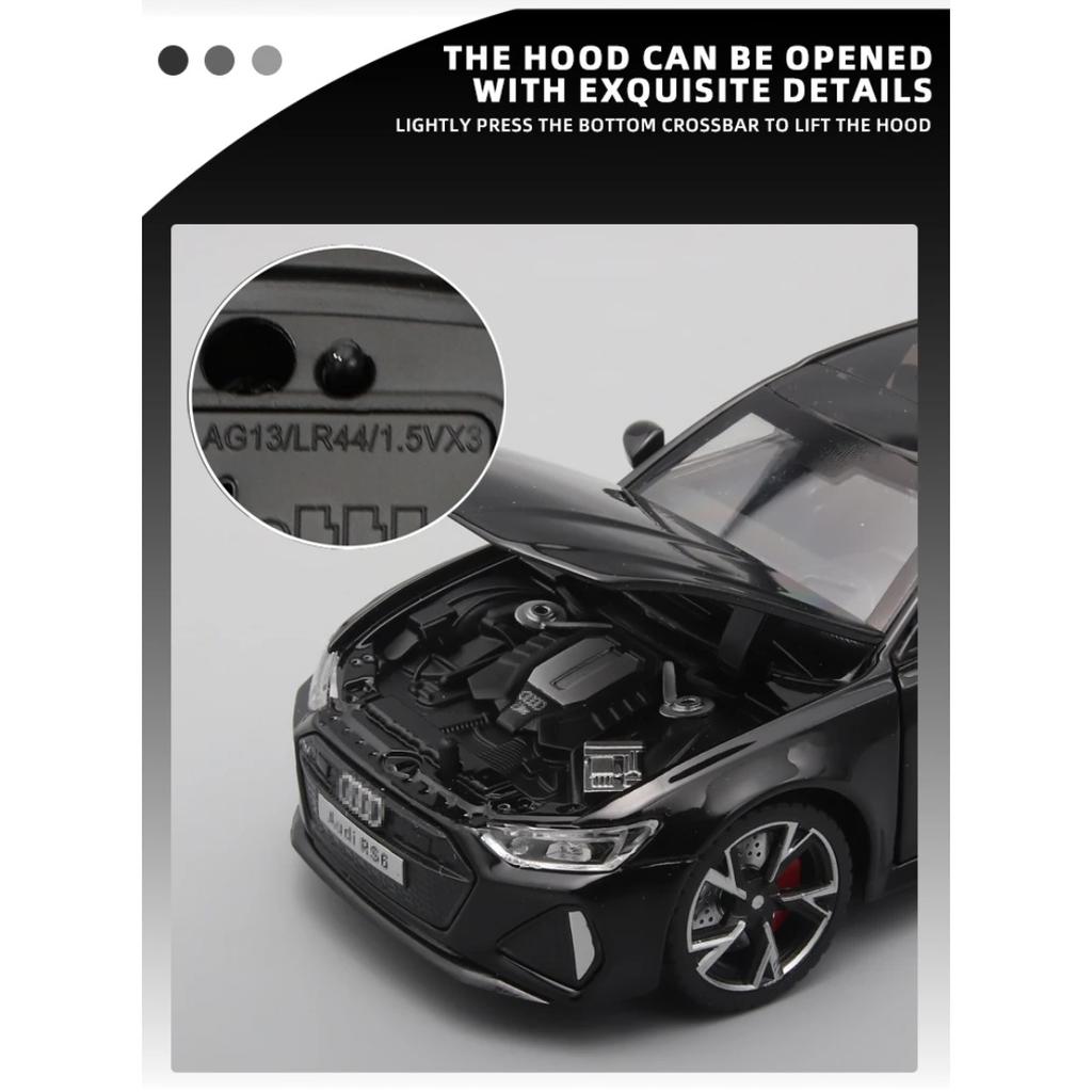 RS6-Spielzeugautomodell im Maßstab 1/32 mit geöffneten Türen und Ton, Licht, Druckguss-Modell, Fahrzeugsammlungsspielzeug für Jungen und Erwachsene, Festivalgeschenk