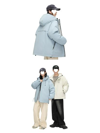 Men's Winter 2025 Stylish Solid Color Hooded Windproof Down Jacket