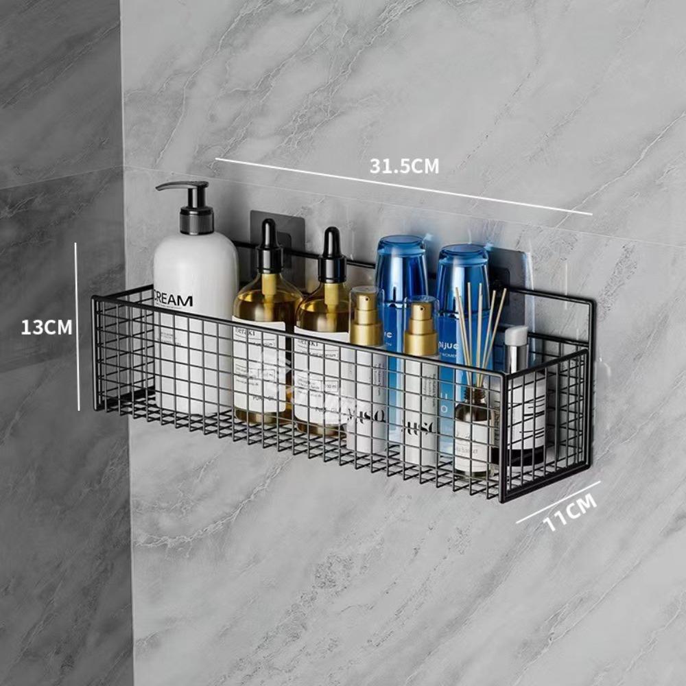 Bathroom Shelves Iron Wall Mounted Bathroom Shelf No Drill Storage Rack Single Layer Toilet Organizer Washing Room Accessories