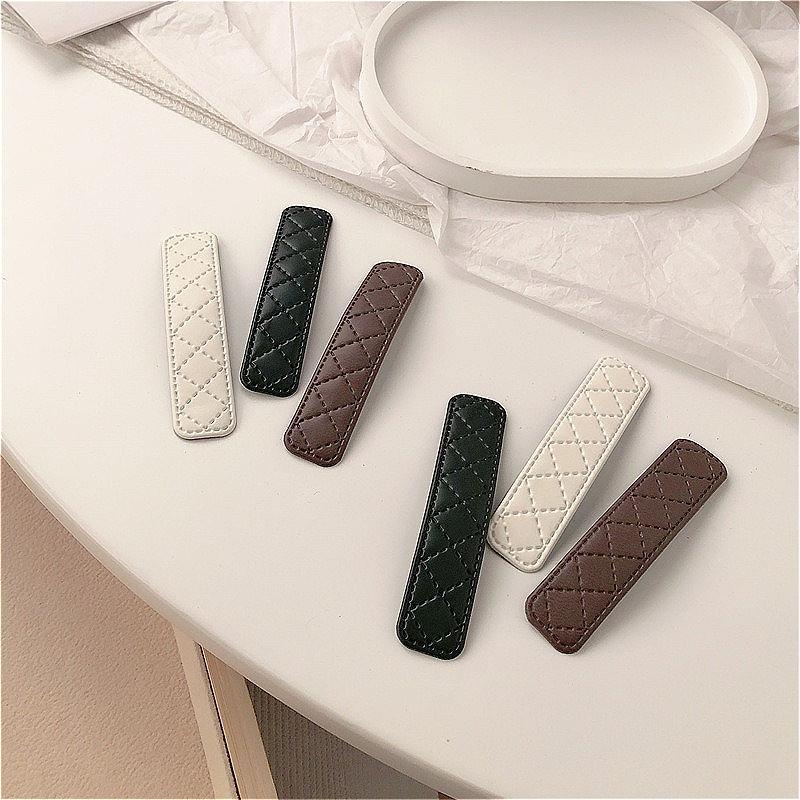 2PCS Leather BB Hair Clips Tweed Pattern, Elegant Versatile Hair Clips for Women Bangs Styling