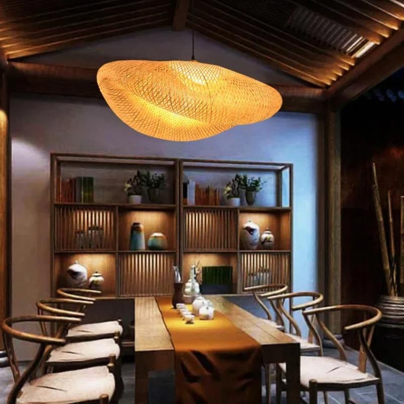 Bamboo Hand Weaving Pendant Lights 80cm Hanging LED Ceiling Lamp Chandelier Fixture Rattan Hand Craft Woven Home Bedroom Decor