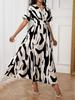 Elegant V-neck Waist-cinching Digital Print Women's Dress