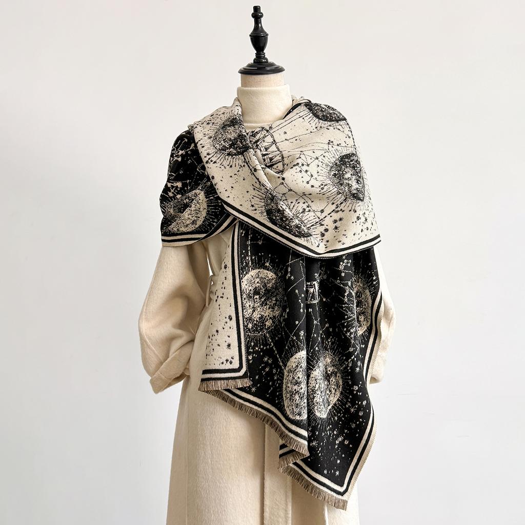 Ethnic Elegant Ladies' Pashmina Jacquard Imitation Cashmere Scarf Winter Thick Warmth High Quality Shawl Coldproof Blanket Women