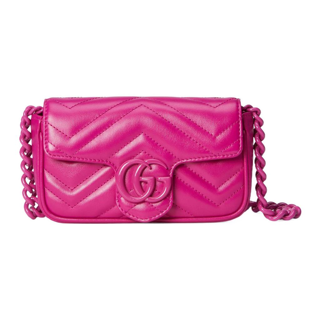 Gucci Borsa a Spalla Mini a Catena GG Marmont Trapuntata a Chevron Pelle Rosa Fucsia Per Donna Lusso Uso Quotidiano