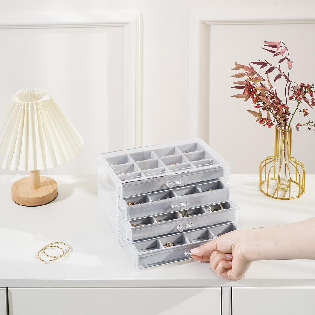 Lolalet Jewelry Transparent Jewelry Jewelry Accessory Small Item Gift Gray Box, 4-Tier, Acrylic, Drawers, Storage, Women's/Girls' Box, Case,