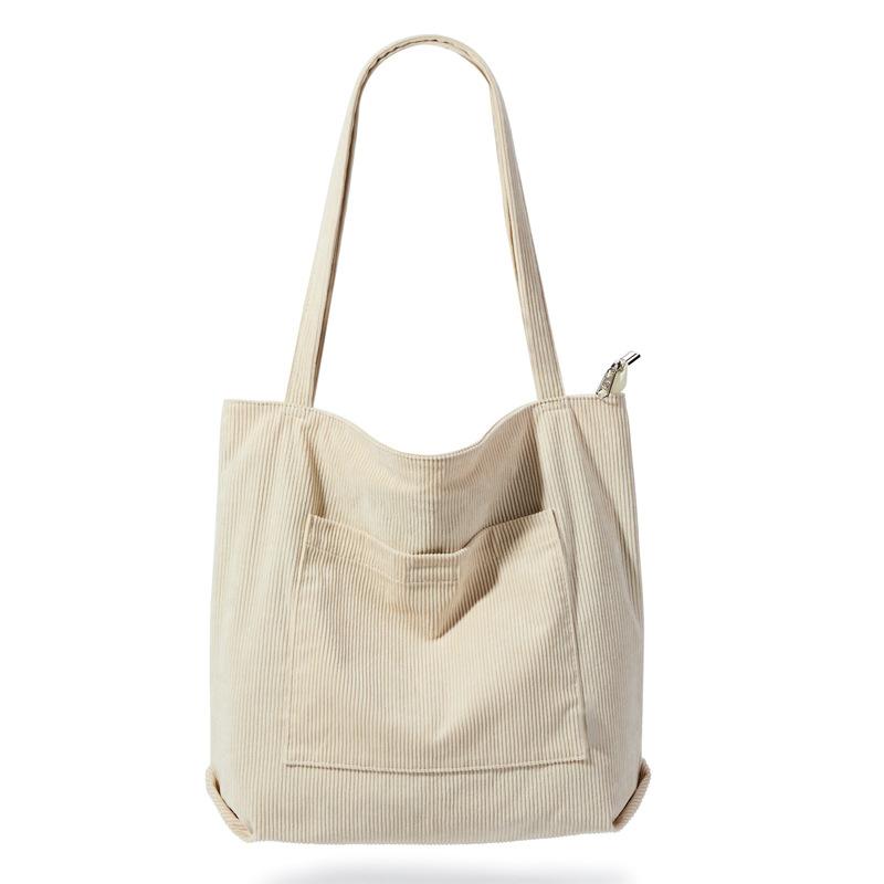

Vintage Women s Shoulder Bags Corduroy Large Capacity Handbag Daily Commuting Shopping Bag бежевый