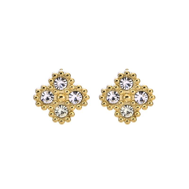 4PCS 9MM Four Leaf Clover Diamond Plated Titanium Steel 18k Gold Plated Bracelet Necklace Ring Earnail Set Does Not Fade