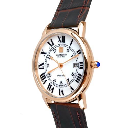 Steinhausen Men's S0721 Classic Delemont Swiss Quartz Rose Gold Stainless Steel Watch with Brown Leather Band