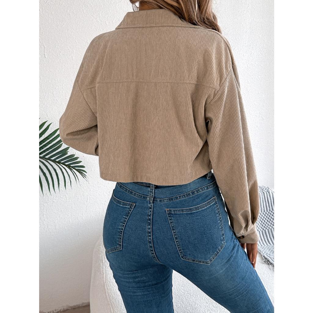 Autumn and Winter, Casual Jacket, Pocket, Long Sleeved, Corduroy, Short Jacket, Warm Jacket, Women's Clothing