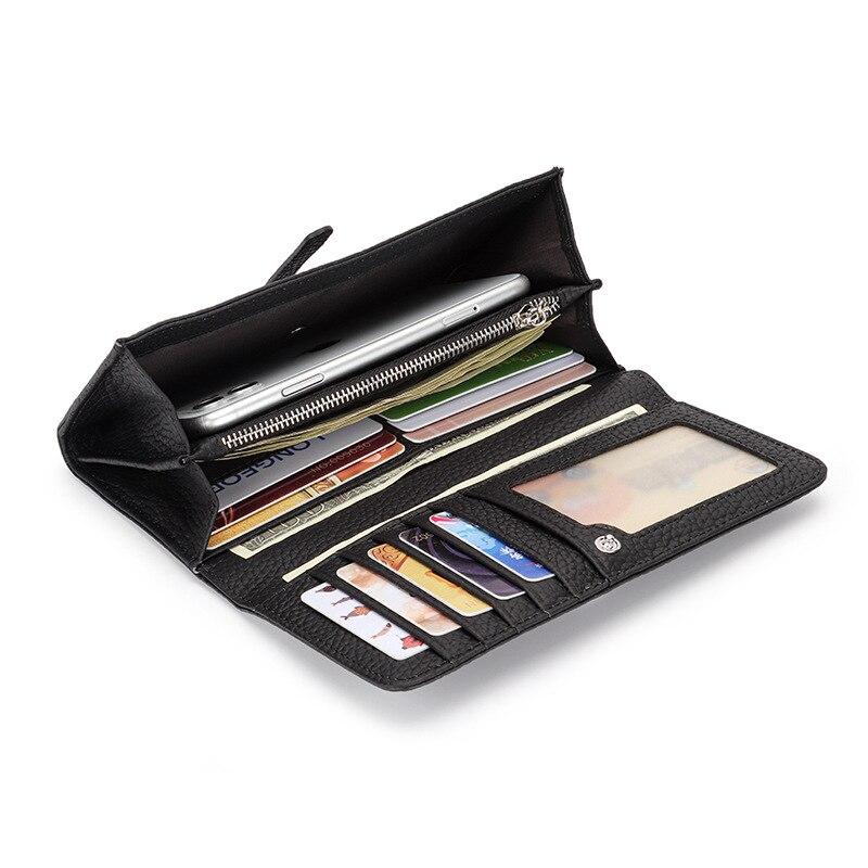 Long Genuine Leather Wallet Women's Folding Large Capacity Wallet New Soft Cowhide Women's Clutch Phone Holder Wallet
