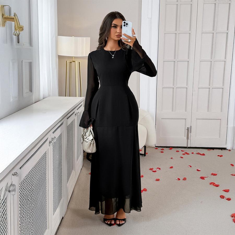 Elegantes Windknopf Langarm Bodycon Maxi Kleid für Damen Herbst/Winter