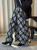 Xu Man Spring Asymmetrical Color Block Plaid Skirt - Women's Korean Retro Style, High-Leg Design, Black.
