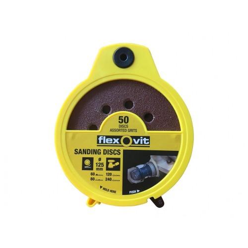 Flexovit Hook & Loop Sanding Disc 125mm Assorted (dispenser 50)