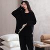 Pajamas Women'S Winter Half Fleece Set Black Autumn And Winter Fleece Thickened Coral Fleece Loungewear