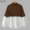 ZANZEA Women Turtleneck Patchwork Casual Long Sleeve Blouse