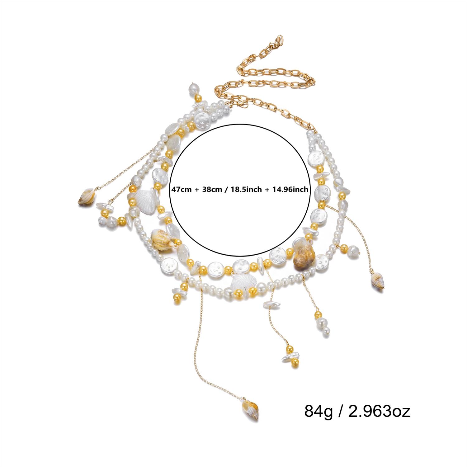 Double Layer Shell Conch Faux Pearl Tassel Waist Chain Bohemian Summer Beach Vacation Belly Chain