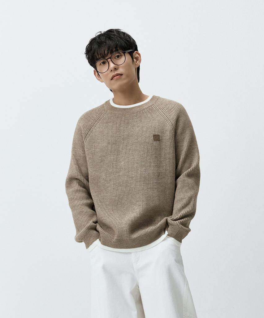 Maedeumaleuseu Contrast Point Round Neck Knit Beige Mmffmkn-151Be