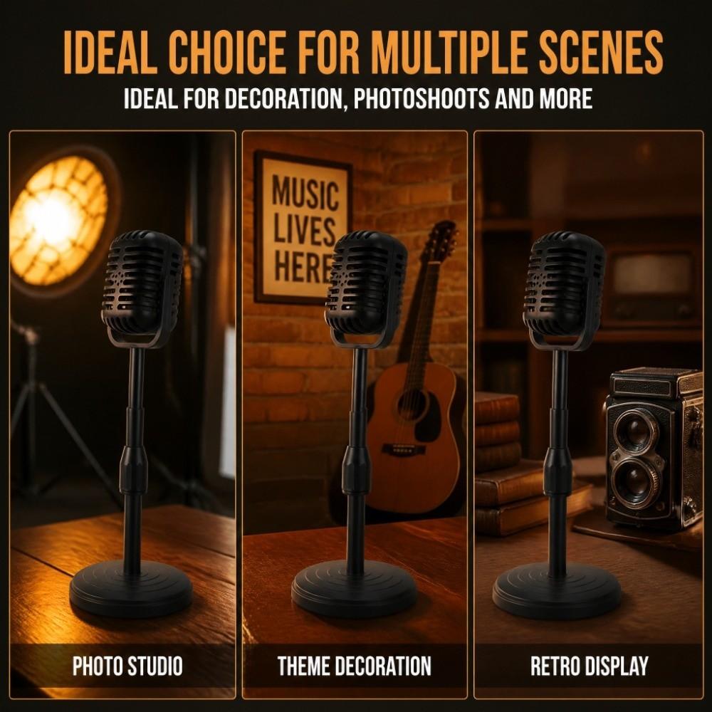 Height Adjustable Microphone Prop Model Support Rod Mic Stand Set Fake Mic Prop Photography