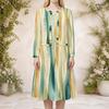 Women Plus Size Abstract Printed Two Piece Set Round Neck Long Sleeve Cropped Cardigan Sleeveless Midi Dress