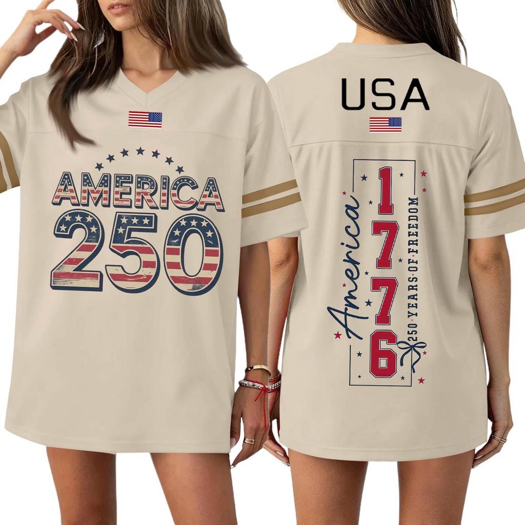 Damen Casual Mode V-Ausschnitt Sport Unabhängigkeitstag Druck Kurzarm Sport T-Shirt Top