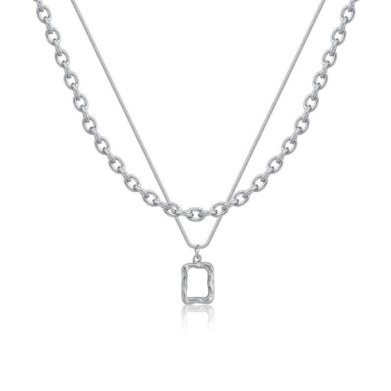 Unisex Multilayer Hip Hop Long Chain Necklace For Women Jewelry Gifts Square Pendant Necklace Accessories