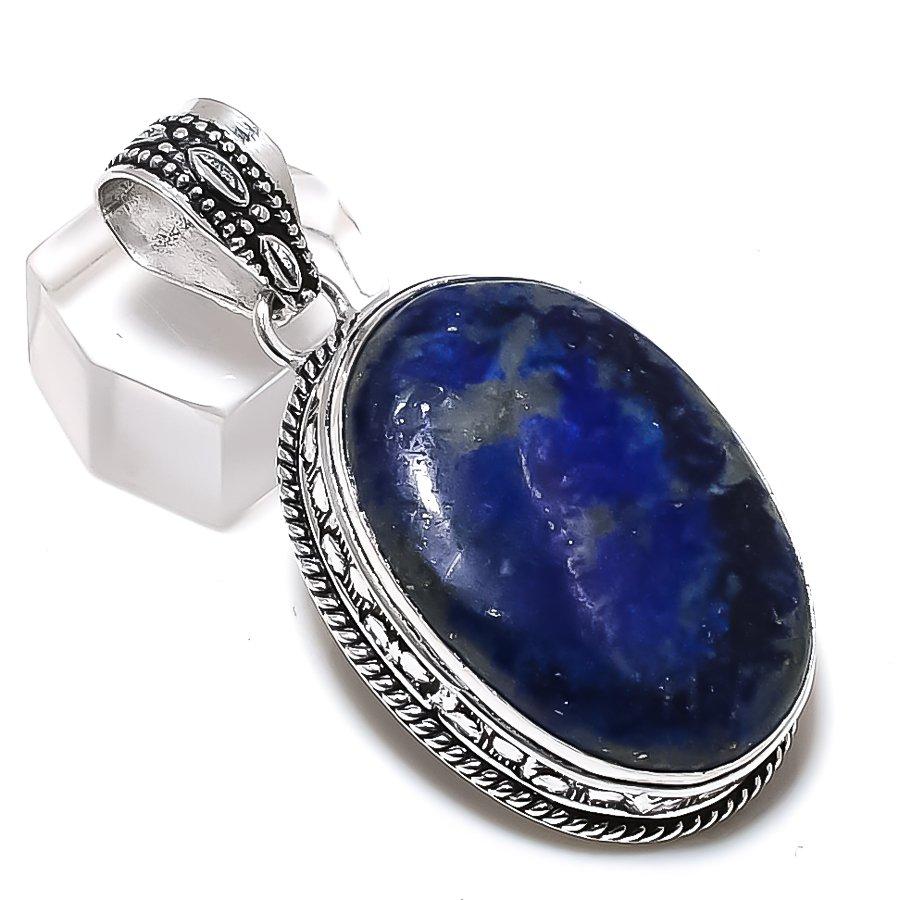 Natural Lapis Lazuli Gemstone 925 Steling Silver Jewelry Pendant 2.13" u6B34