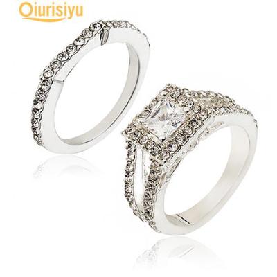 2 Bucset Femei Luxury Square Zircon Inel De Logodna Verigheta