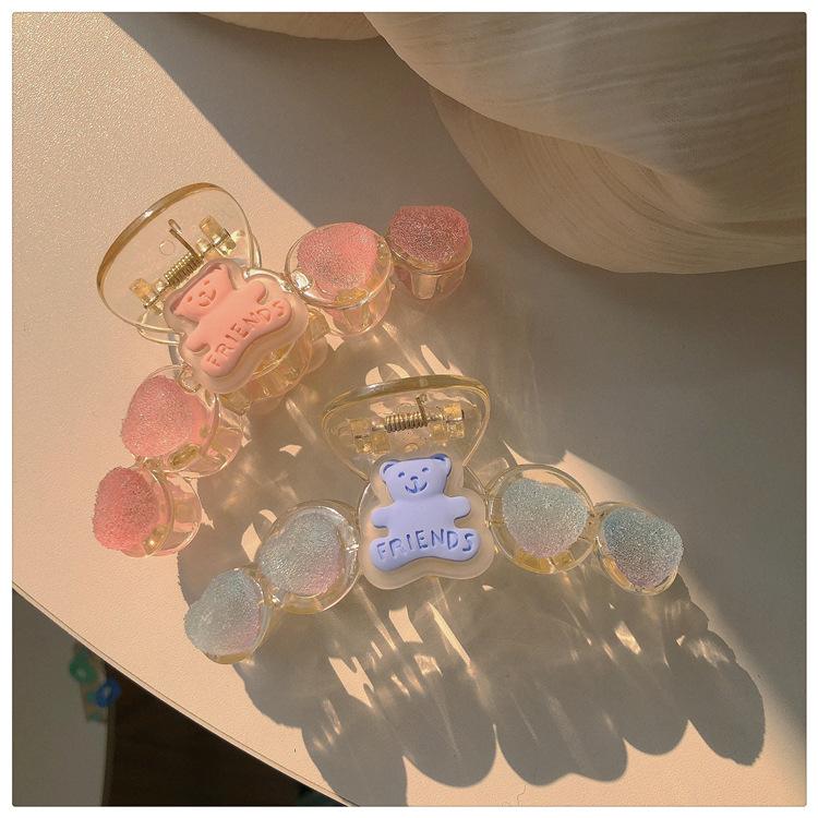 Ins Hot Sale Lovely Peach Heart Love Shark Clip Cute Girls Pink Hair Claw Clips Gummy Bear Hair Clips
