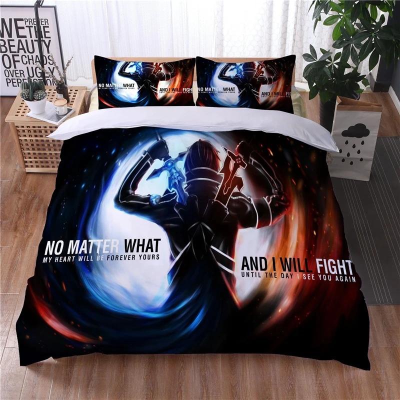 Cartoon Sword Art Online 3D Bettwäsche-Set Bedruckter Bettbezug Kissenbezug Bettzeug Twin Full Queen King Erwachsene Kinder Bettwäsche