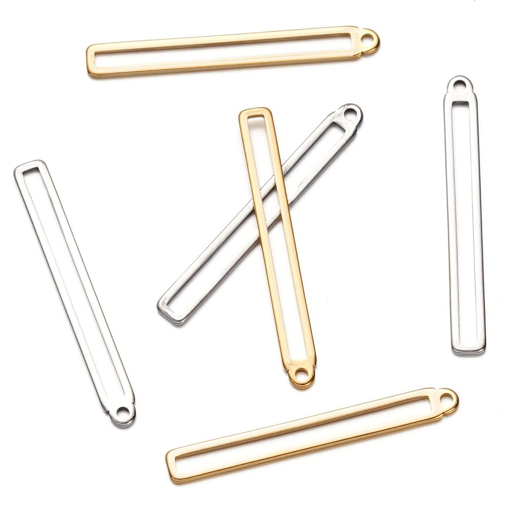 5/10Pcs 4*34.5mm Stainless Steel Hollow Rectangle Frame Charms Pendants for Earrings Necklace DIY Jewelry Making Wholesale