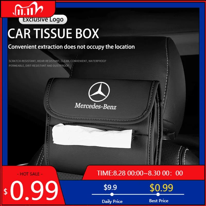 GLC GLB Car Tissue Box Holder Leather Sun Visor Backseat Tissue Case For Mercedes Benz AMG W204 W205 W203 W211 W212 W213 W201 W
