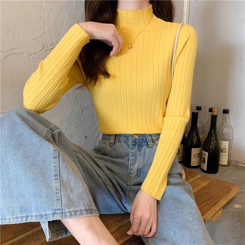 spring autumn Half turtleneck inner sweater women's bottoming shirt foreign style mid-neck slim long-sleeve knitted sweater tops
