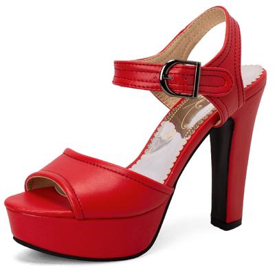 Plateau Damen Sandalen Sommerschuhe Weiß Rot Schwarz Hohe Absätze Knöchelriemen Flip Flops Hochzeitspartyschuhe Große Größe 45 50