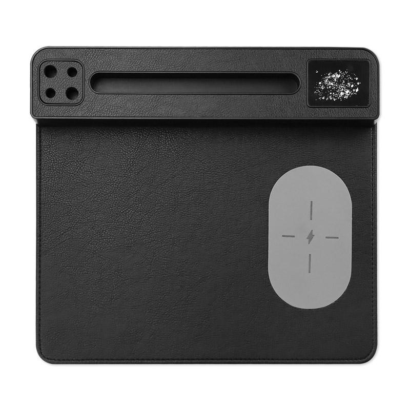 

15 Вт QI быстрая зарядка беспроводной зарядки коврик для мыши со светодиодным дисплеем зарядное устройство для телефона PU коврик для мыши с держателем для мобильного телефона слот для ручки чёрный