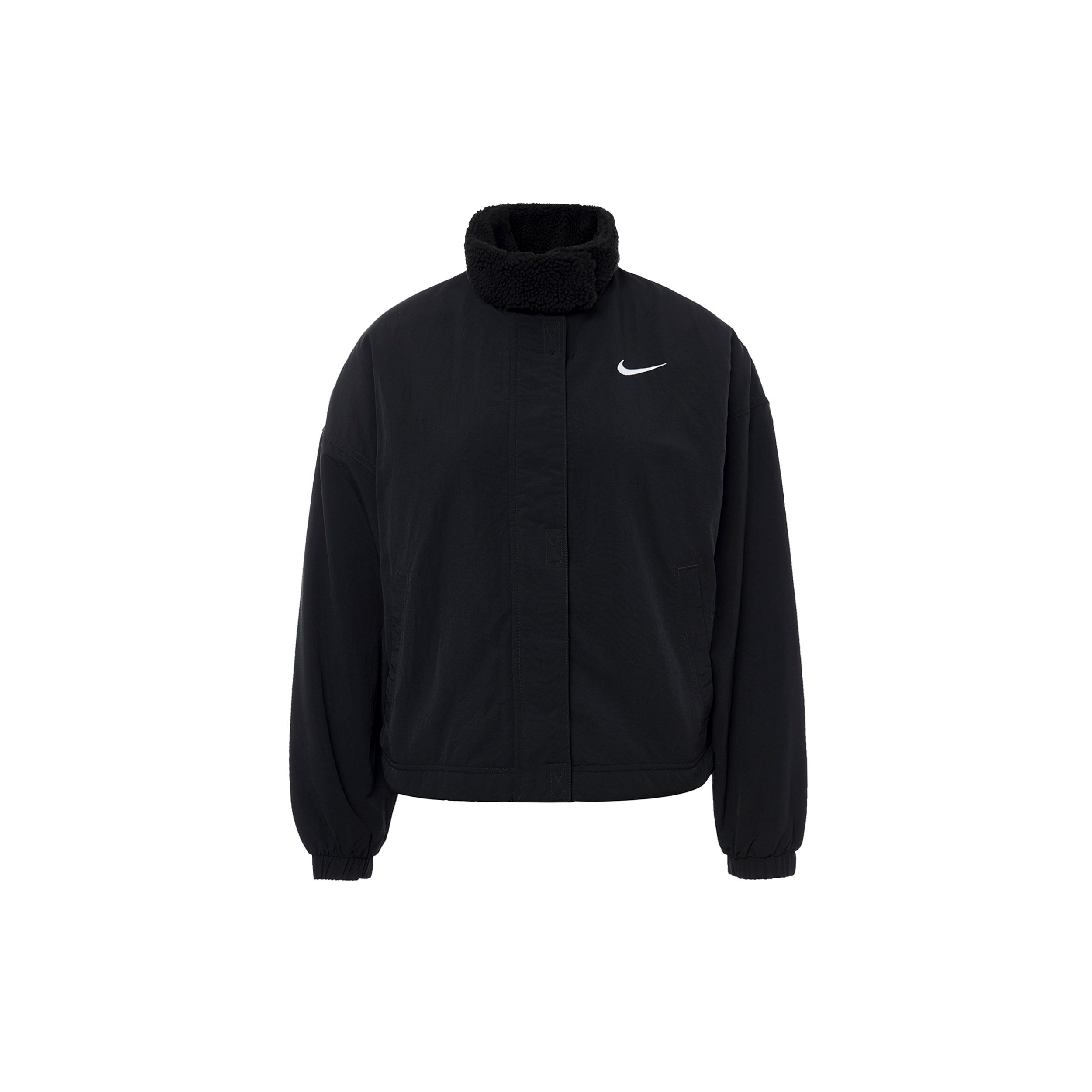 

Nike Logo Solid Color Faux Lamb Fleece Jacket Women Jacket Black DQ6847-010 L