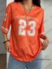Orange Enjoy Freedom 23 Print T-Shirt For Women Summer New V-Neck Short Sleeve Sports Football Jersey Y2K Loose Oversized Tops