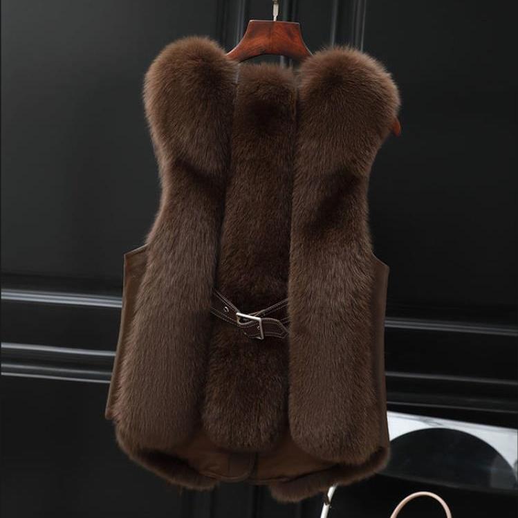 Fashionable Women Faux Fox Fur Vest Short Winter Coat Outerwear