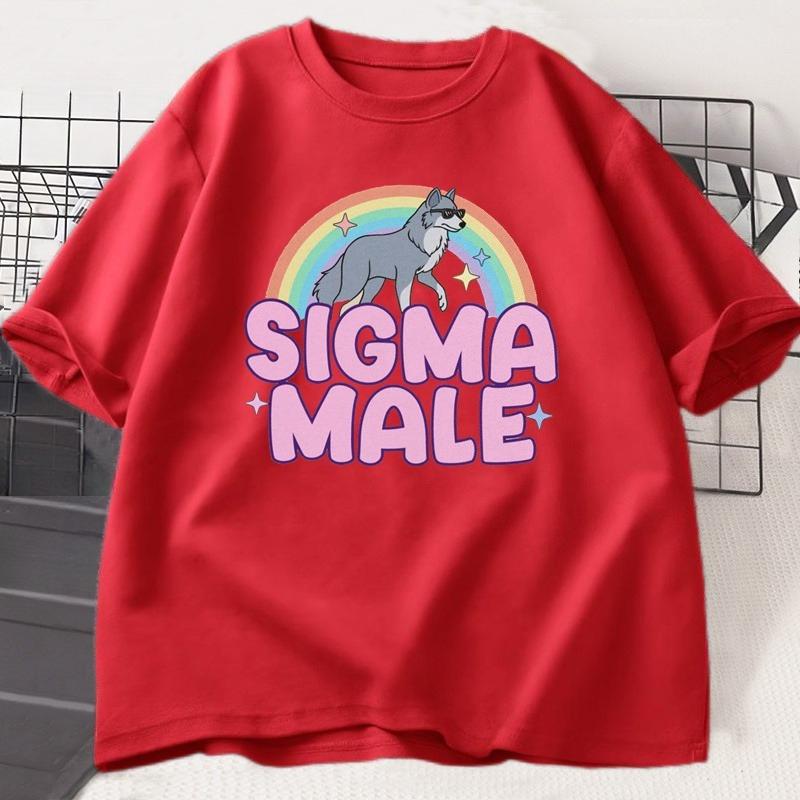 Sigma Male Lone Wolf T Shirt Funny Weird Rainbow Wolf Graphic Tee Unisex Women Casual Trendy Loose Tshirt Women Clothing Tops