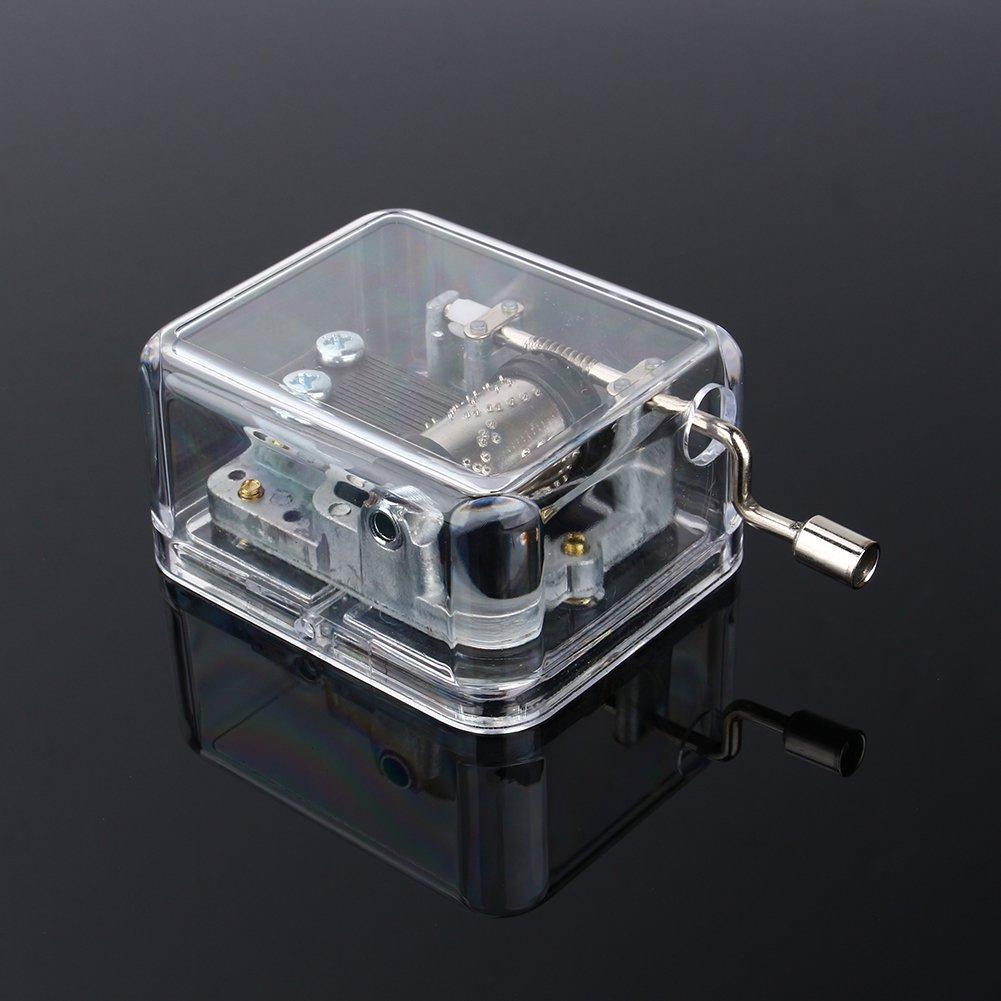 18 note acrylic clear music box Hand crank gurdy musical mechanism music box (edelweiss)