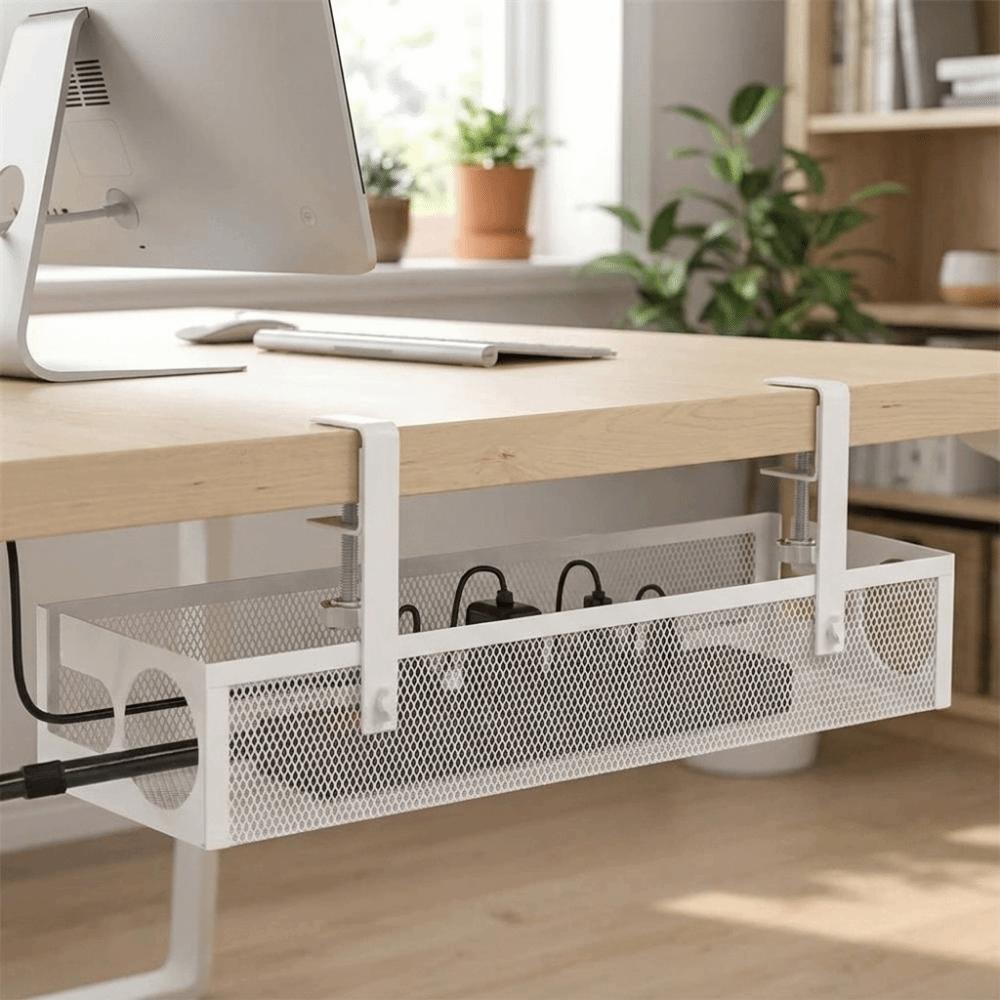 Carbon Steel Under Desk Wire Management Tray Space Saving Power Strip Cord Holder  PC Router