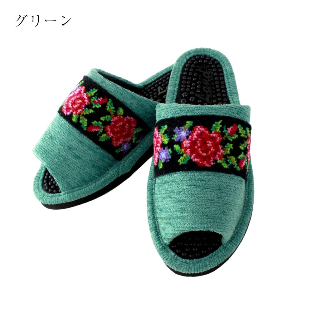 Tkane Zdrowie Wyprodukowane w Zdrowiu Róża [Taśma Sznurkowa] Sandały, Japonia, Czarny, Kapcie, (Zielony)