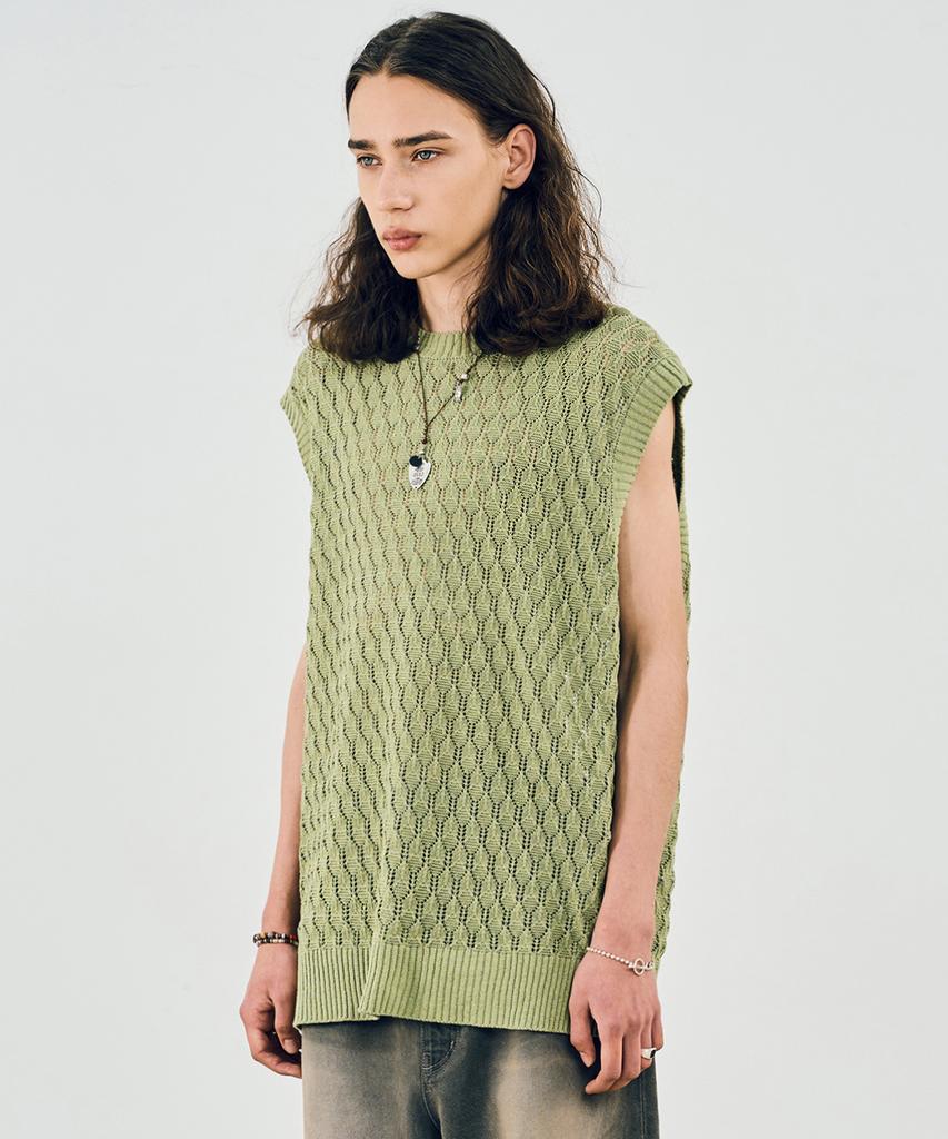 Vivastudio Tree Bark Knit Vest [Light Green]