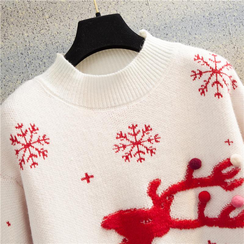 Christmas Sweater Women Christmas Deer Warm Knitted Long Sleeve Sweater Jumper Top Winter Autumn Pullovers