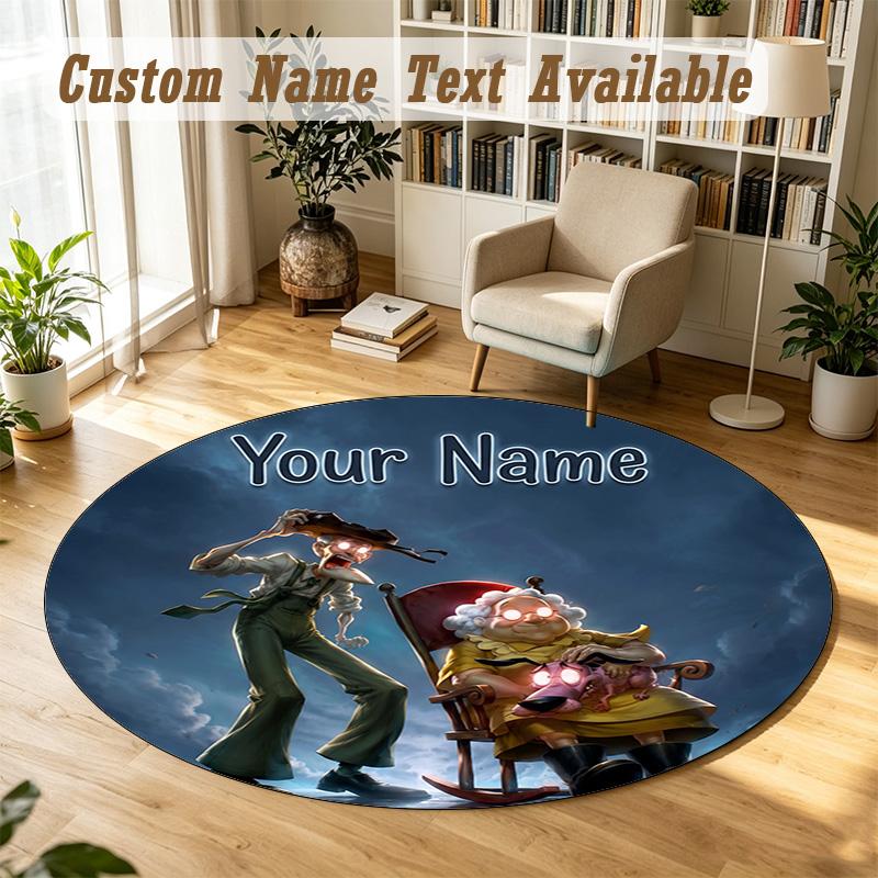 Courage the Cowardly Dog Personalized Round Rug Support Custom Name, Soft Home Decor Mat