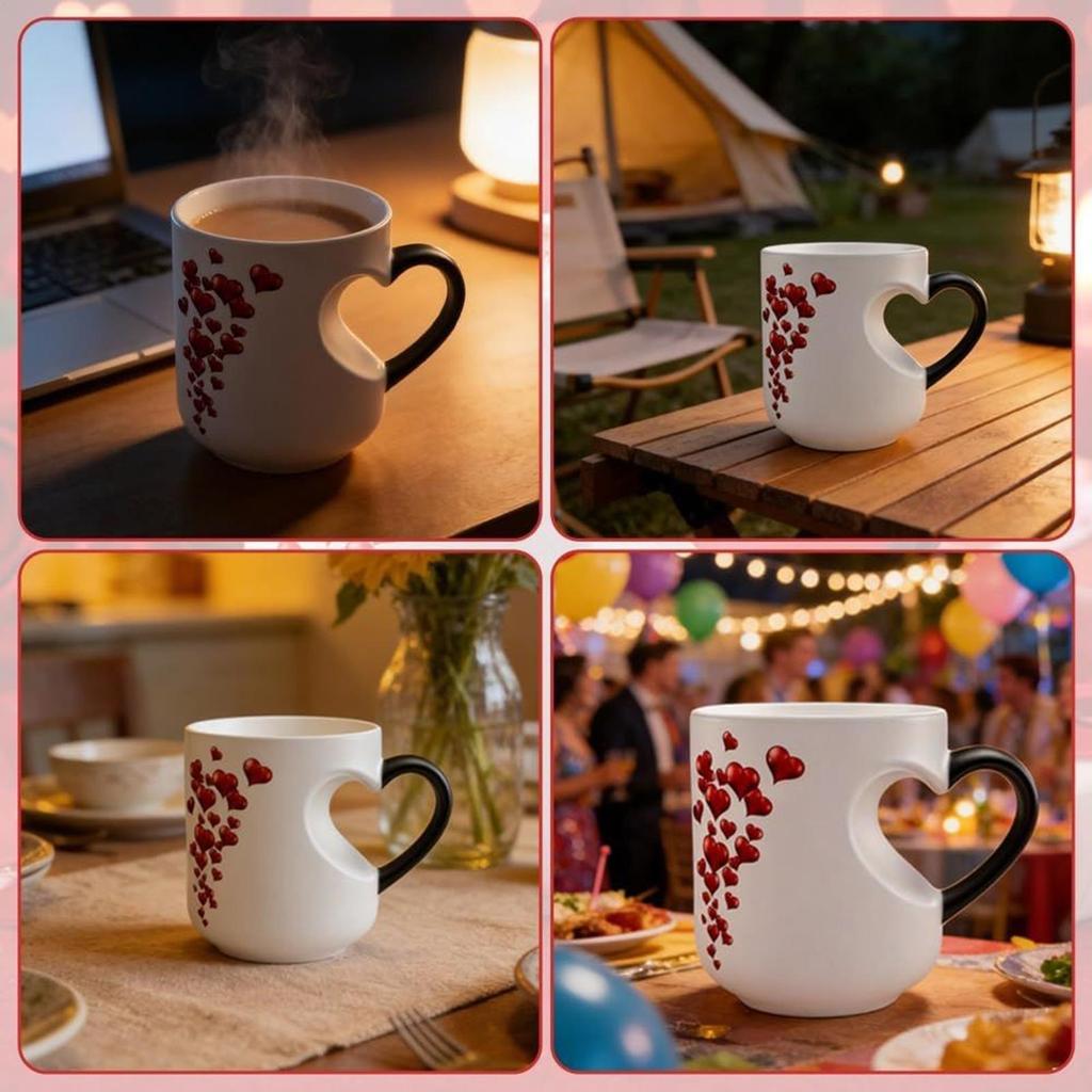 Ceramic Heart Shape Color Change Mug Heat Activated Mug Milk Juice Cup for Women Men Kids Family Workplace Home Dorm