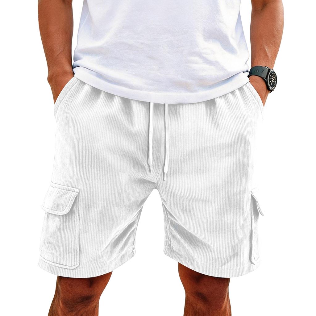 Men's Corduroy Casual Cargo Shorts | Elastic Drawstring Waist Shorts With Multi Pockets For Daily Wear