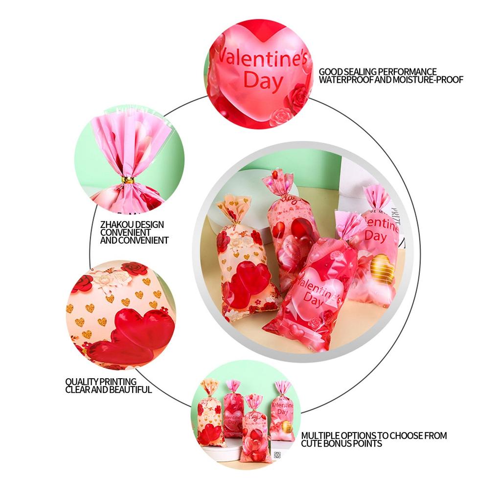 OPP Valentine's Day Flat Candy Packaging Bag Transparent Love Rose Printed Plastic Bag