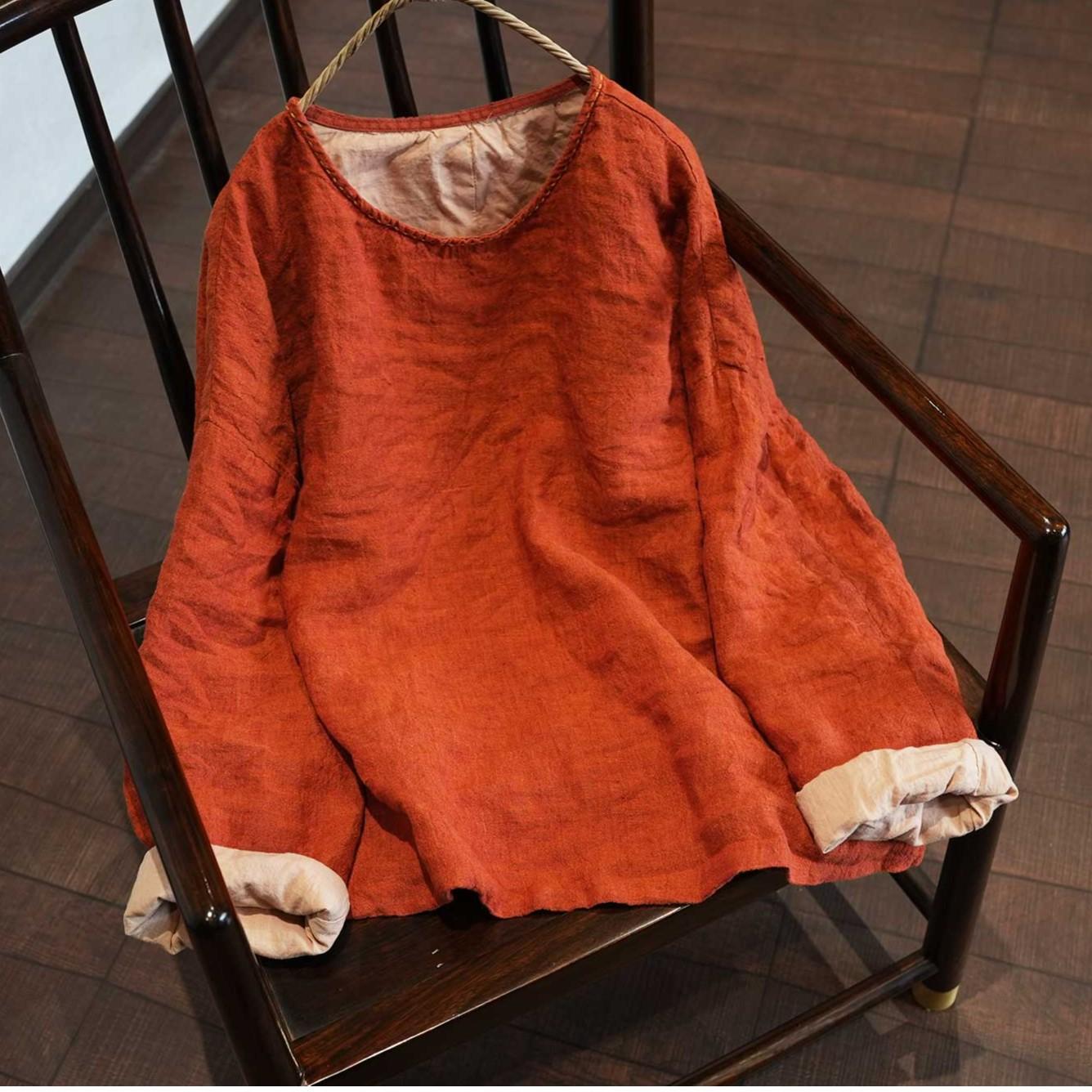 

Johnature Women Vintage T-Shirts Spring Chinese Style O-Neck Long Sleeve Linen High Quality Female T-Shirts One Size красный